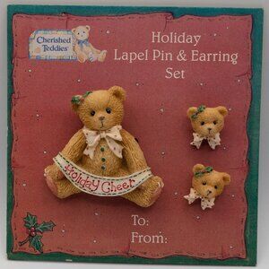 Cherished Teddies Holiday Lapel Pin & Earring Set (141860) 1995